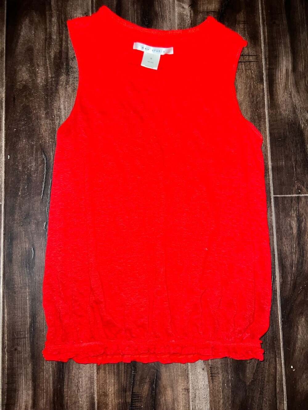 Max Studio Sleeveless Blouse Size M Red Linen Bubble Hem Top
